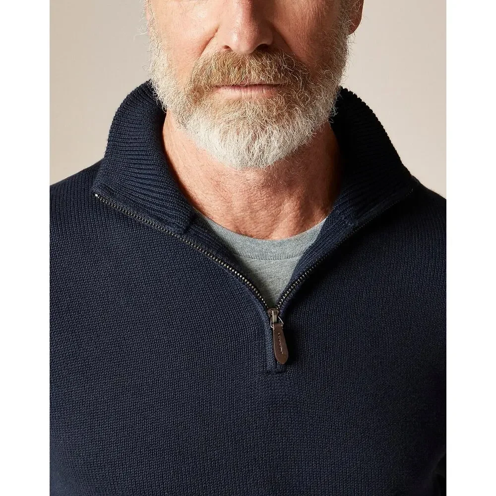 J. Crew Men's Heritage Cotton Quarter-Zip Sweater Long Sleeves Navy Size M NWT